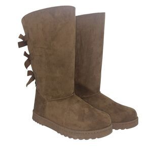 Womens NEW w/Tags Tall Tan Suede Fully Lined Winter Boots w/Bows in back - sz. 9